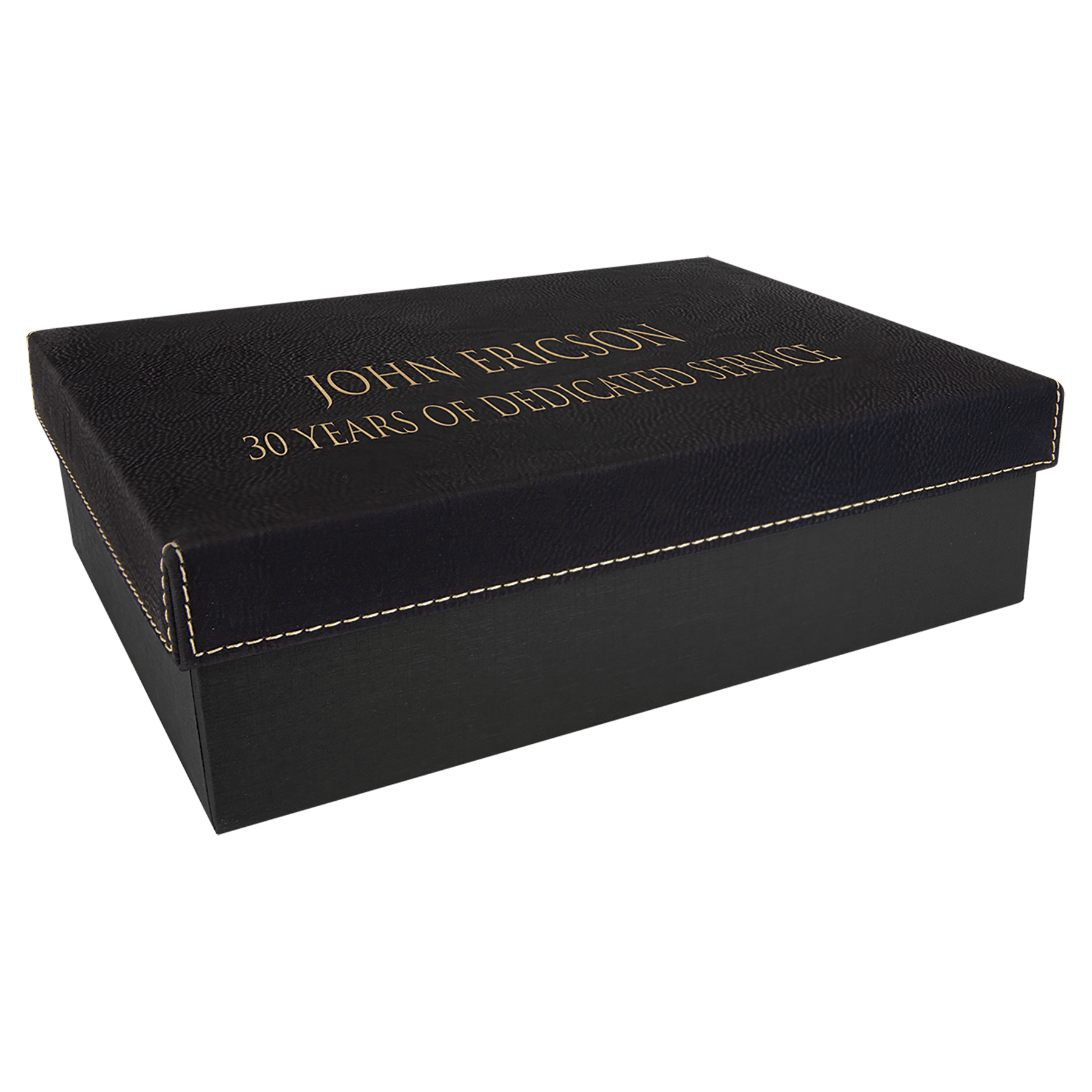 Black/Gold Gift Box with Engravable Leatherette Lid - 9 7/8" x 7 1/8"