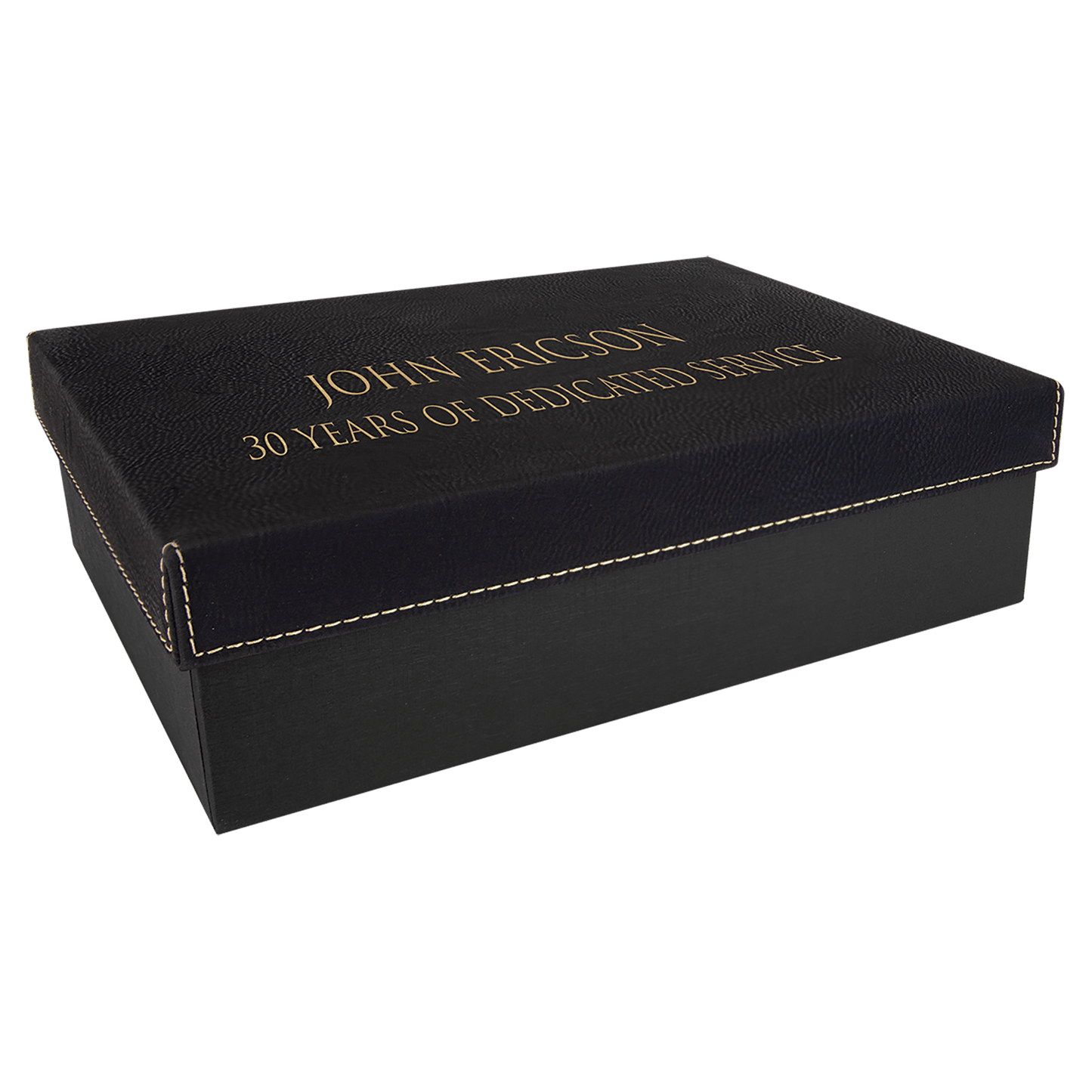 9 7/8" x 7 1/8" Black/Gold Gift Box with Laserable Leatherette Lid
