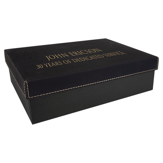 9 7/8" x 7 1/8" Black/Gold Gift Box with Laserable Leatherette Lid