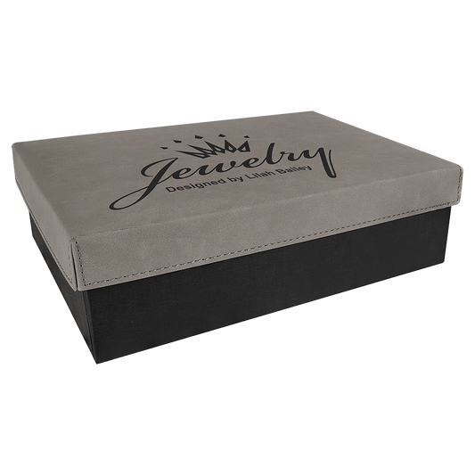9 7/8" x 7 1/8" Gray Gift Box with Laserable Leatherette Lid
