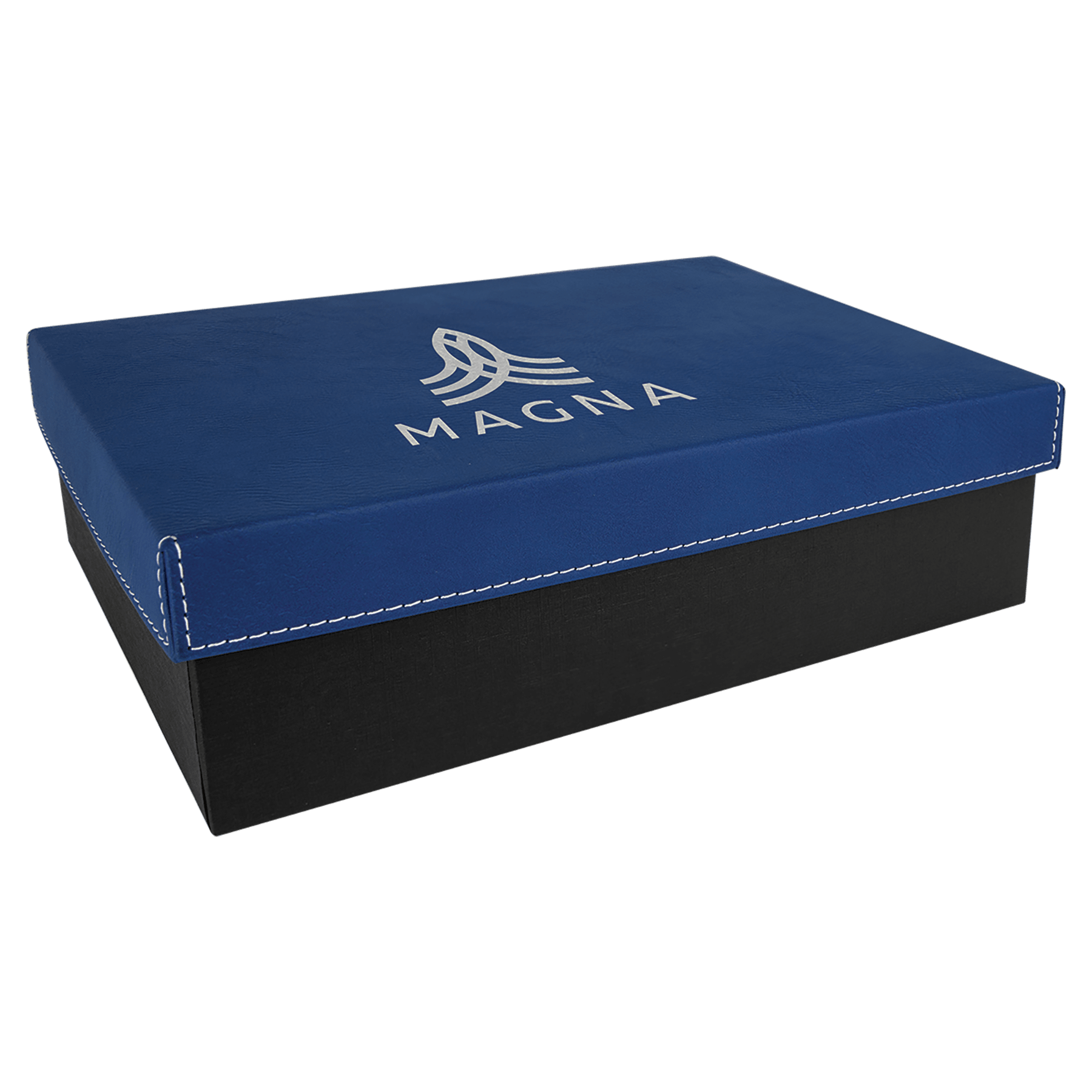 Blue/Silver Gift Box with Engravable Leatherette Lid - 9 7/8" x 7 1/8"