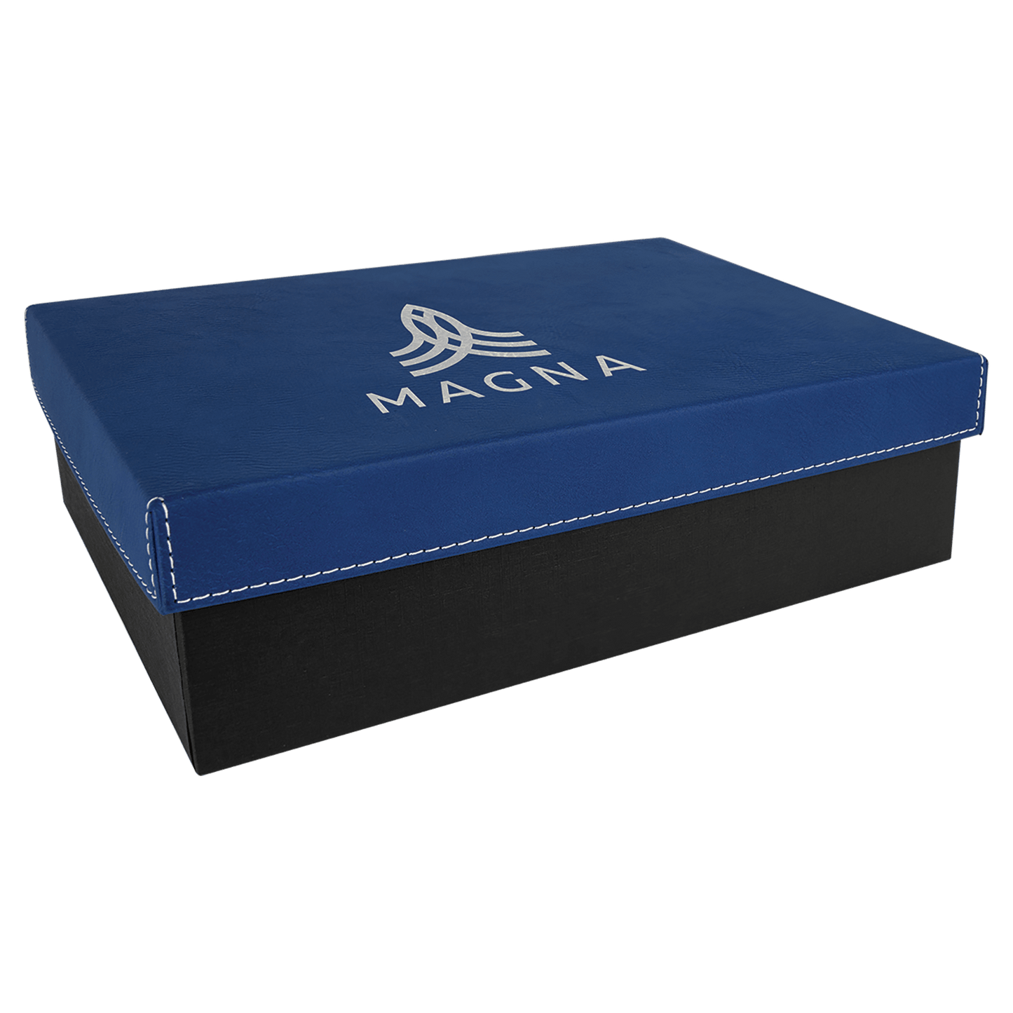 9 7/8" x 7 1/8" Blue/Silver Gift Box with Laserable Leatherette Lid