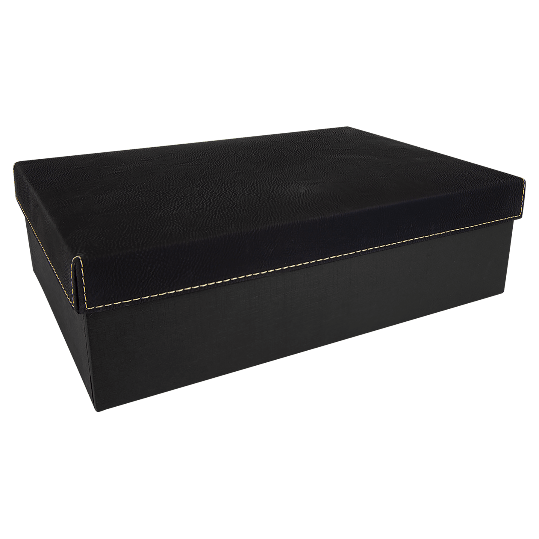 Black/Gold Gift Box with Engravable Leatherette Lid - 12" x 8"