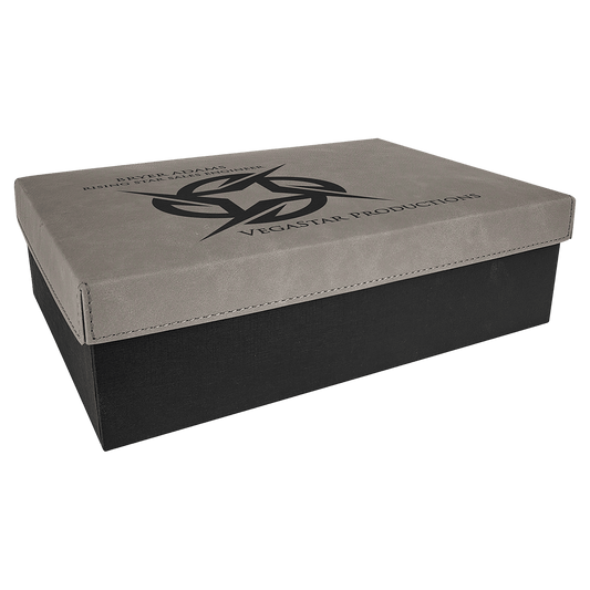 Gray Gift Box with Engravable Leatherette Lid - 11 3/4" x 7 3/4"