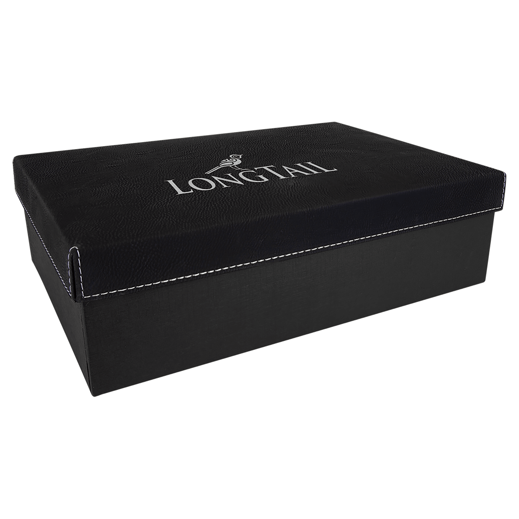 Black/Silver Gift Box with Engravable Leatherette Lid - 11 3/4" x 7 3/4"