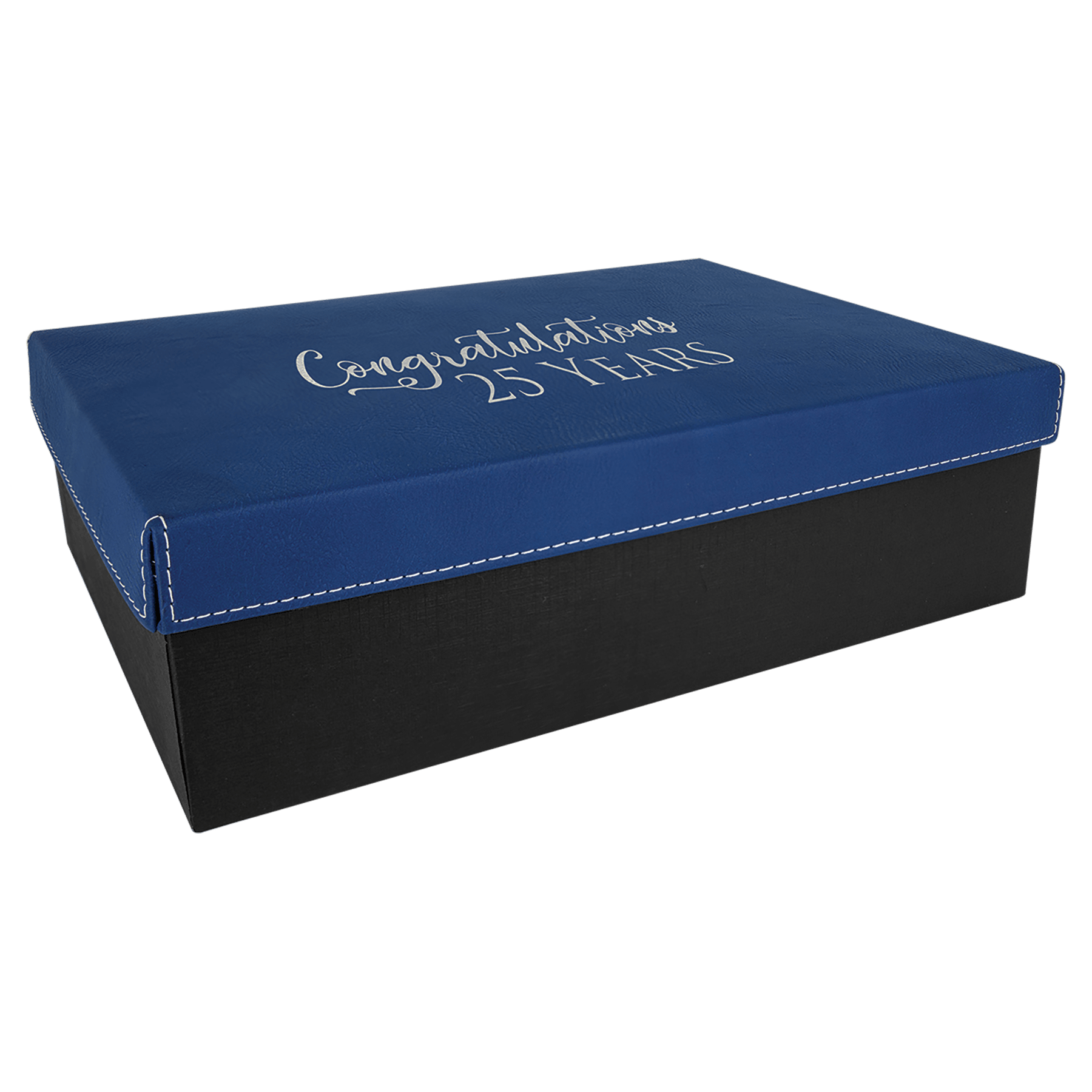 Blue/Silver Gift Box with Engravable Leatherette Lid - 11 3/4" x 7 3/4"