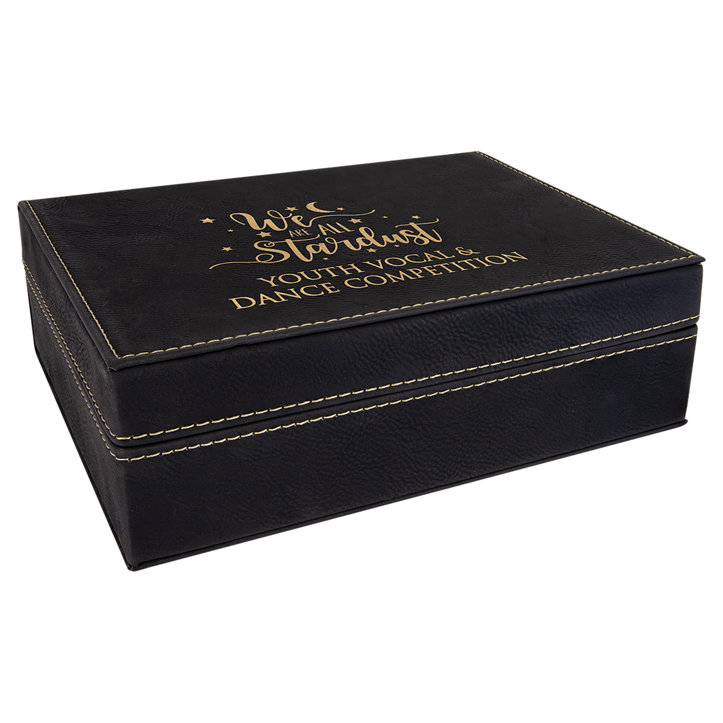 Black/Gold Engravable Leatherette Premium Gift Box - 8" x 6 3/8"
