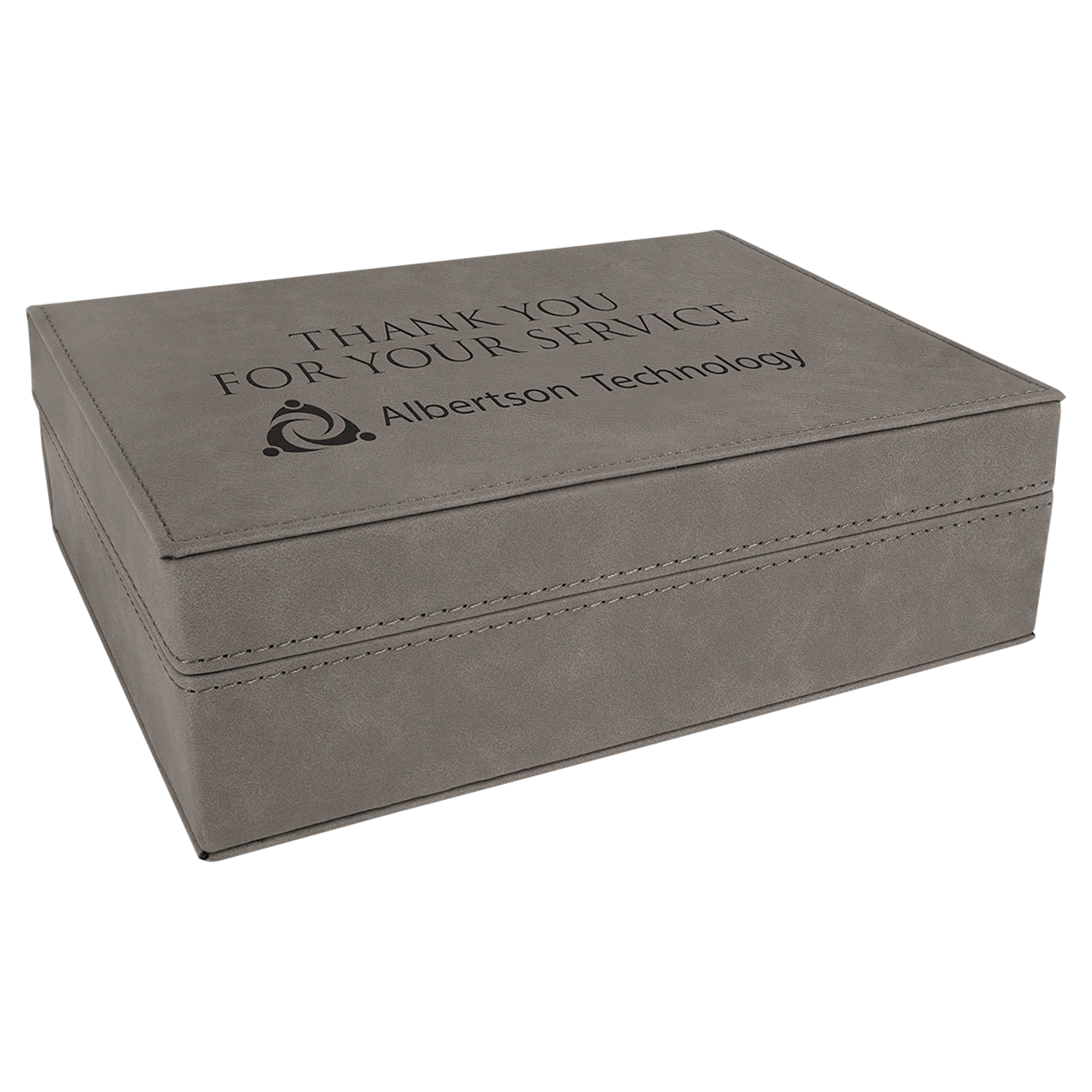 Gray Engravable Leatherette Premium Gift Box - 8" x 6 3/8"