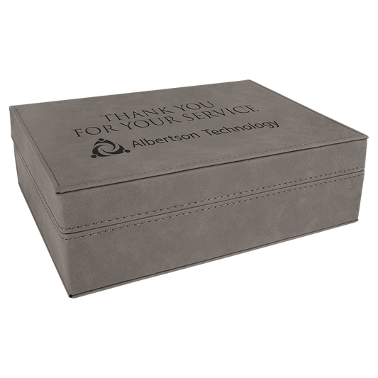 8" x 6 3/8" Gray Laserable Leatherette Premium Gift Box