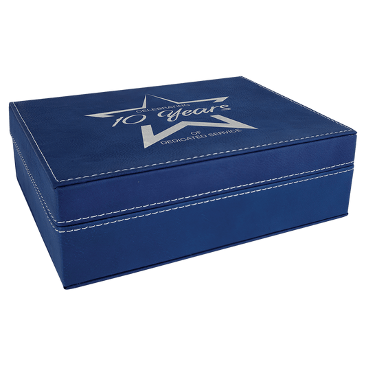 8" x 6 3/8" Blue/Silver Laserable Leatherette Premium Gift Box