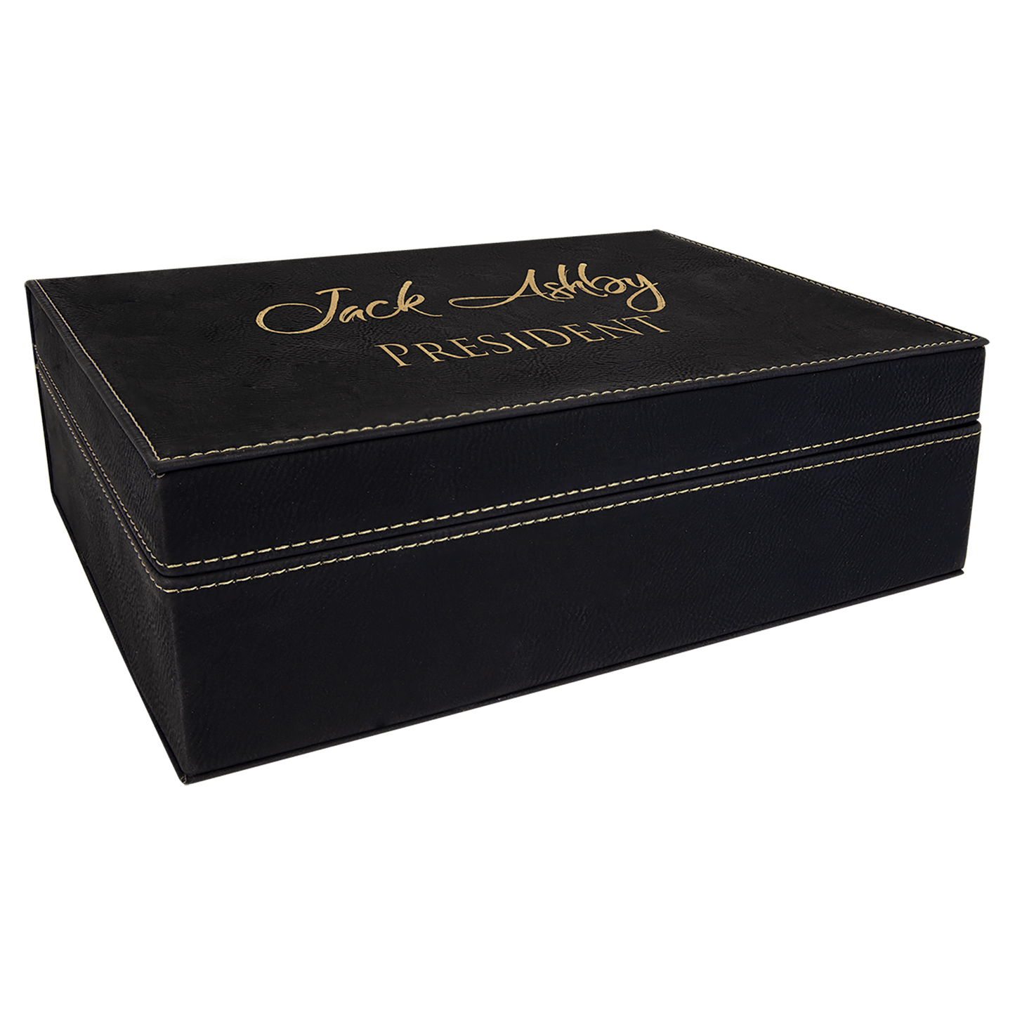 Black/Gold Engravable Leatherette Premium Gift Box - 10 1/4" x 7 1/2"