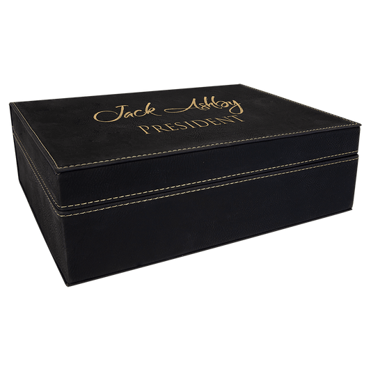 Black/Gold Engravable Leatherette Premium Gift Box - 10 1/4" x 7 1/2"