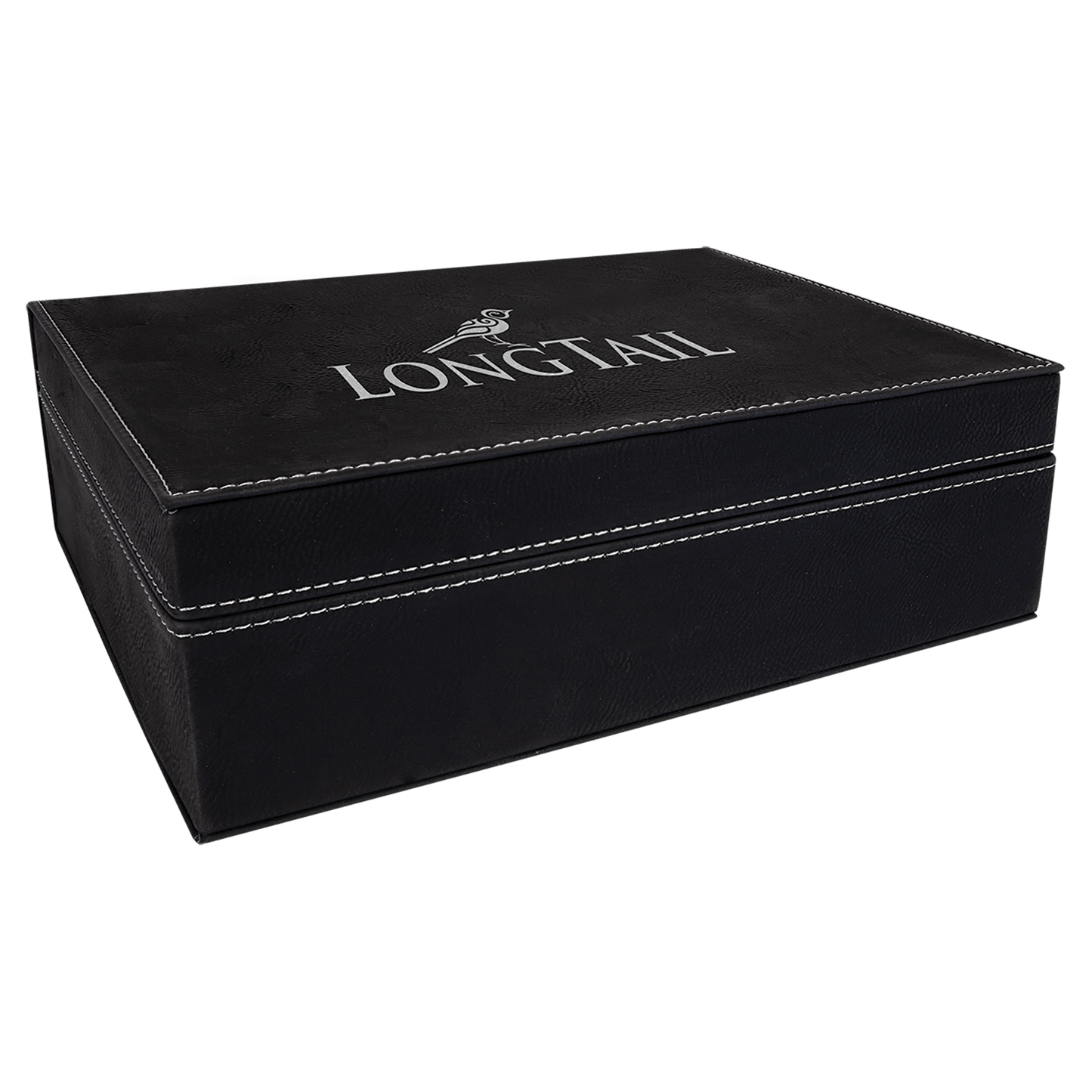 Black/Silver Engravable Leatherette Premium Gift Box - 10 1/4" x 7 1/2"