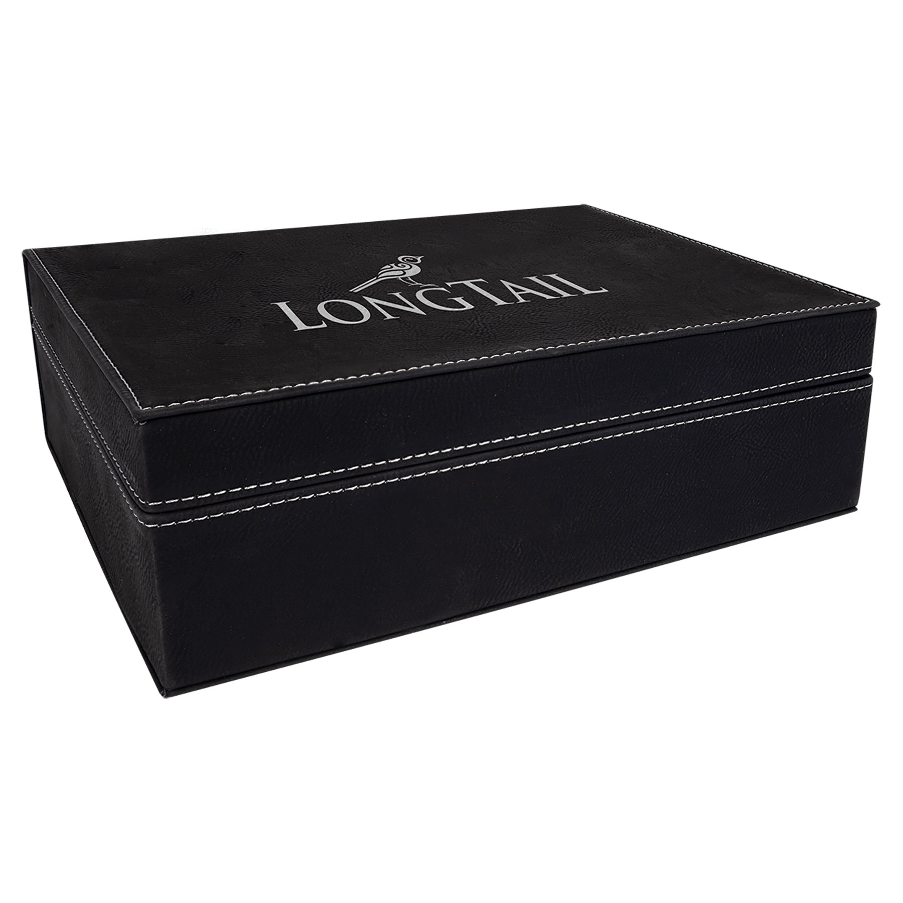 Black/Silver Engravable Leatherette Premium Gift Box - 10 1/4" x 7 1/2"