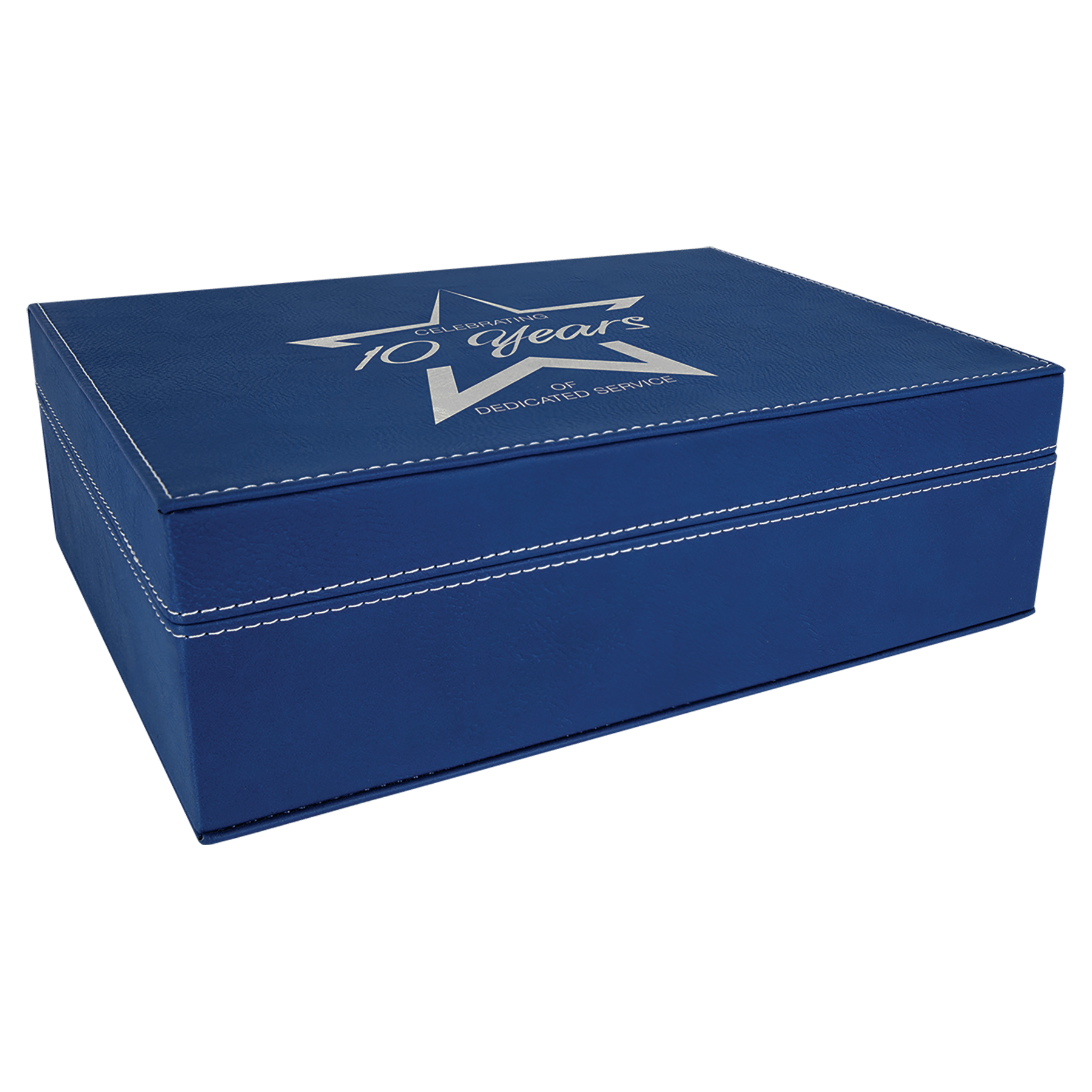 Blue/Silver Engravable Leatherette Premium Gift Box - 10 1/4" x 7 1/2"