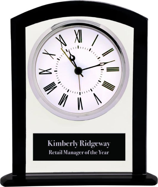 Black/Clear Glass Square Arch Clock - 6 1/4"