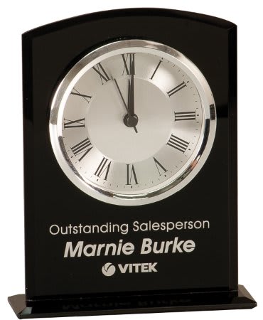 Black Glass Arch Clock with Base - 6 1/4"
