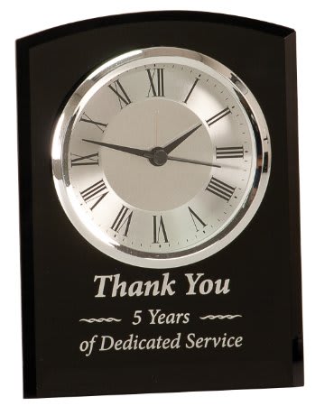 Black Glass Arch Clock, Self-Standing - 6"