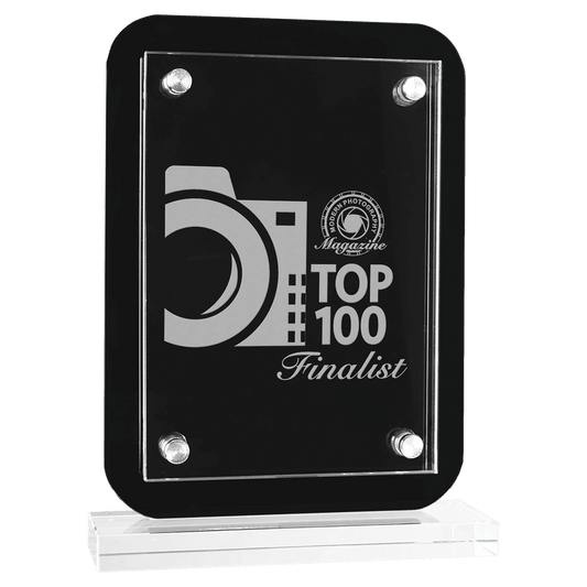 Black Floating Glass Standup Plaque - 6 1/2" x 8 3/4"