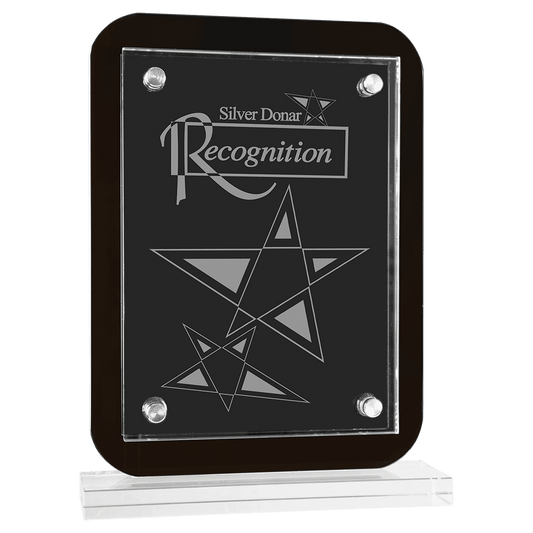 Black Floating Glass Standup Plaque - 7 1/2" x 10"
