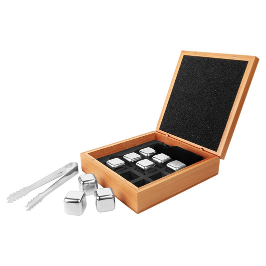 Stainless Steel Whiskey Stone Set in Bamboo Case - 6 1/4" x 6 3/4"