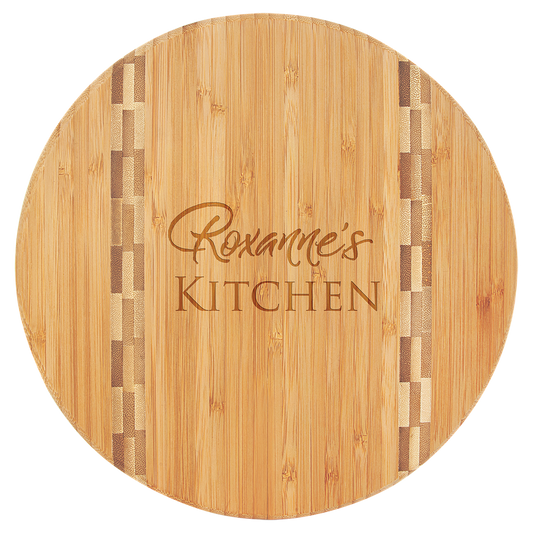 Round Bamboo Cutting Board with Butcher Block Inlay - 9 3/4"