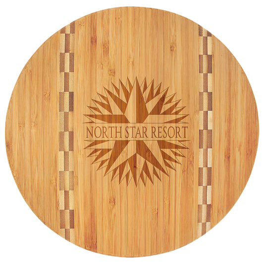 Round Bamboo Cutting Board with Butcher Block Inlay - 11 3/4"