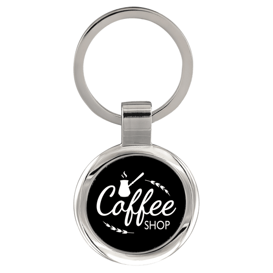 Black Engravable Round Keychain - 2 1/2"