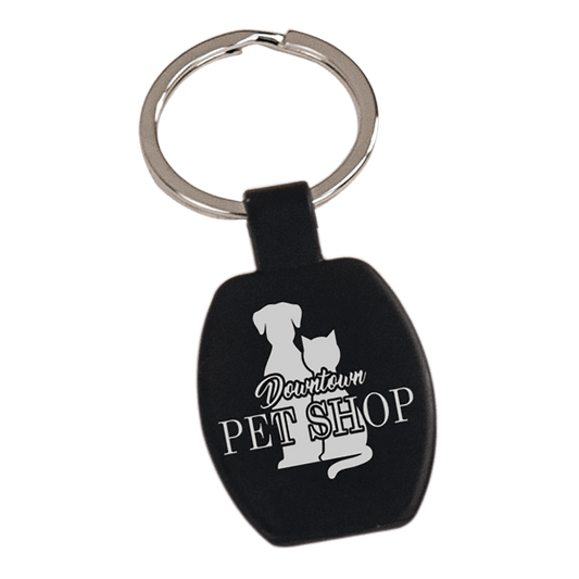 Black Engravable Rectangle Keychain - 1 5/8"