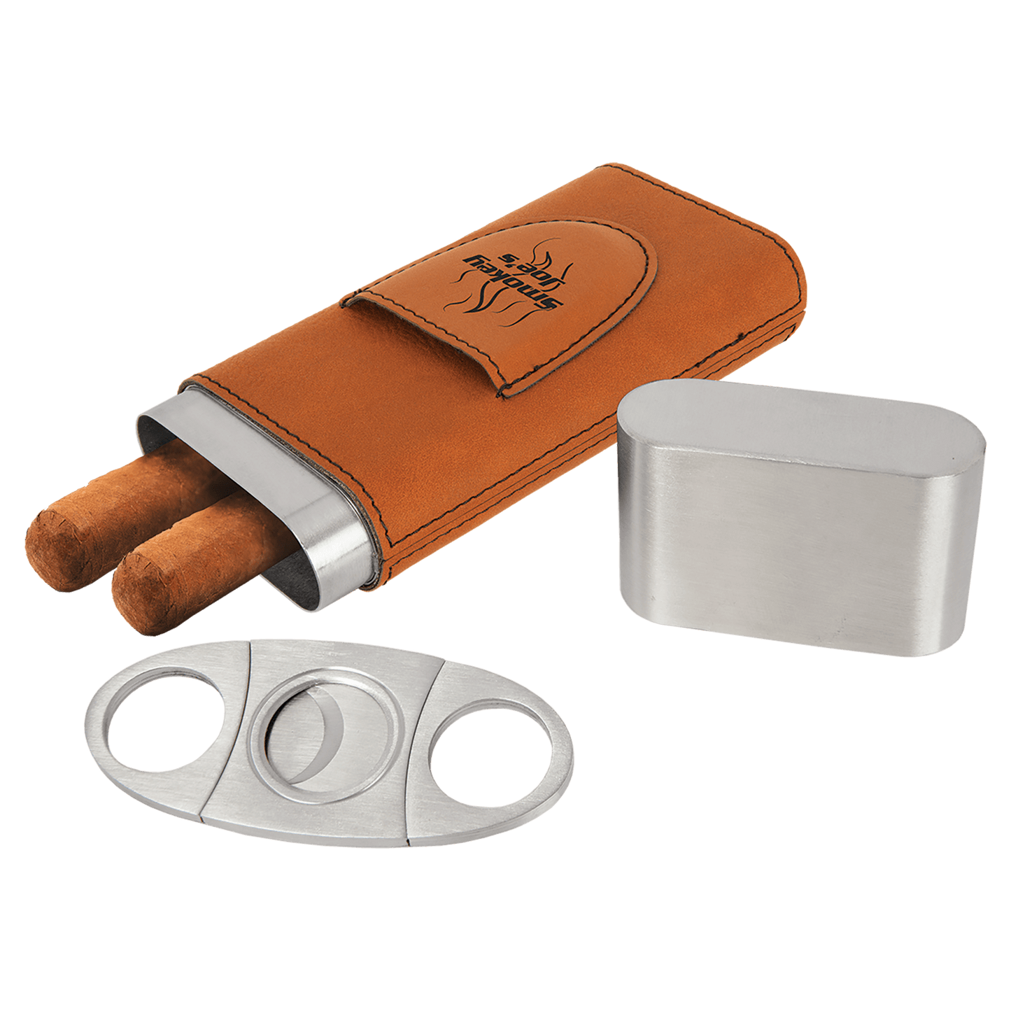 Rawhide Engravable Leatherette Cigar Case with Cutter