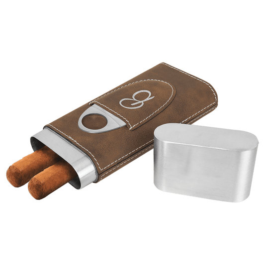 Rustic/Silver Engravable Leatherette Cigar Case with Cutter