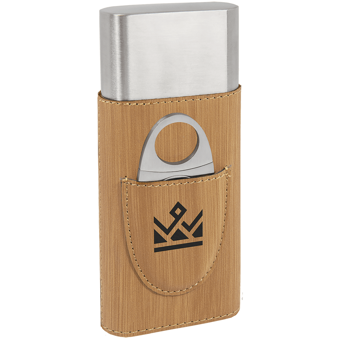 Bamboo Engravable Leatherette Cigar Case with Cutter