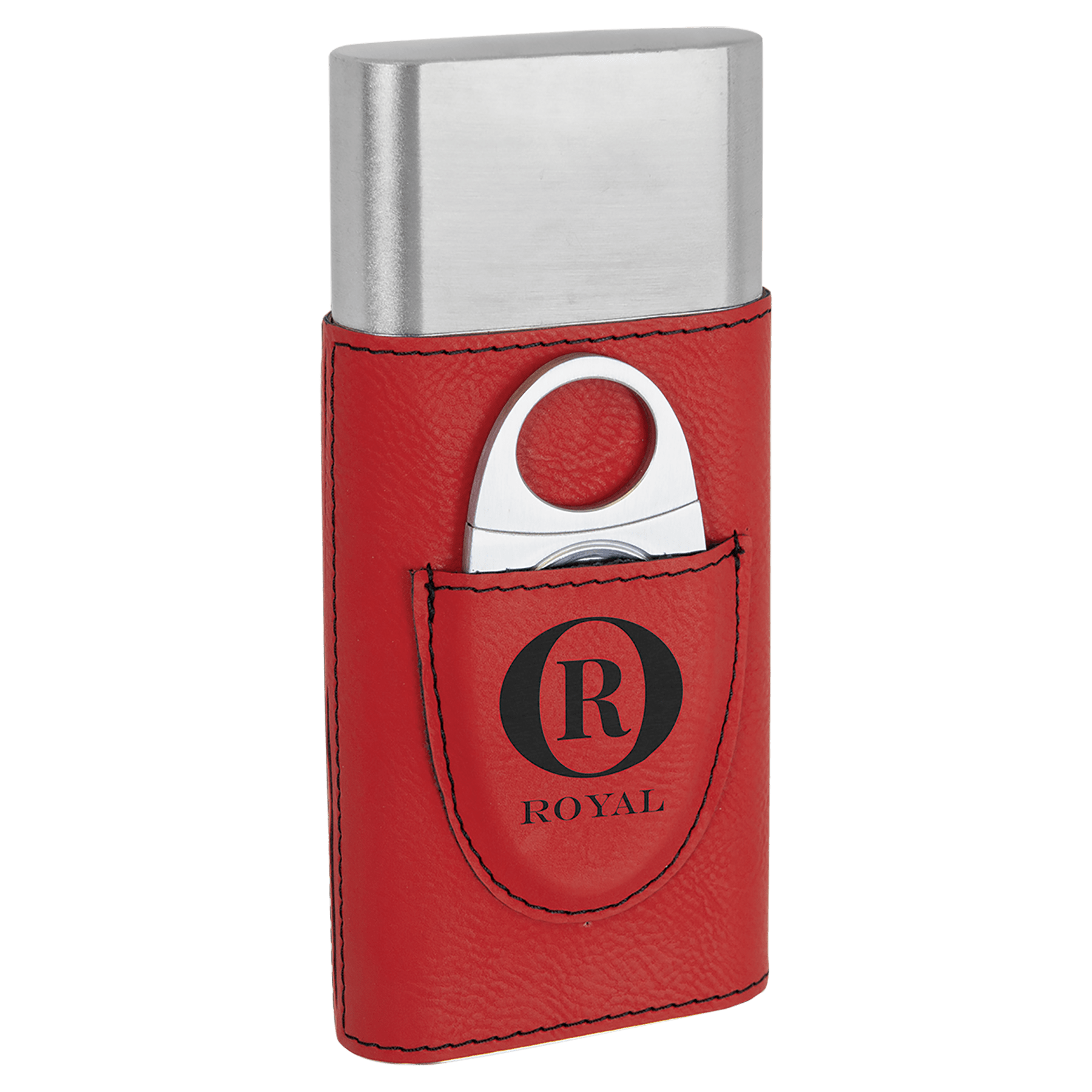 Red Engravable Leatherette Cigar Case with Cutter
