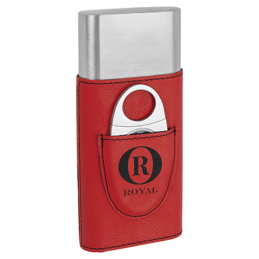 Red Engravable Leatherette Cigar Case with Cutter