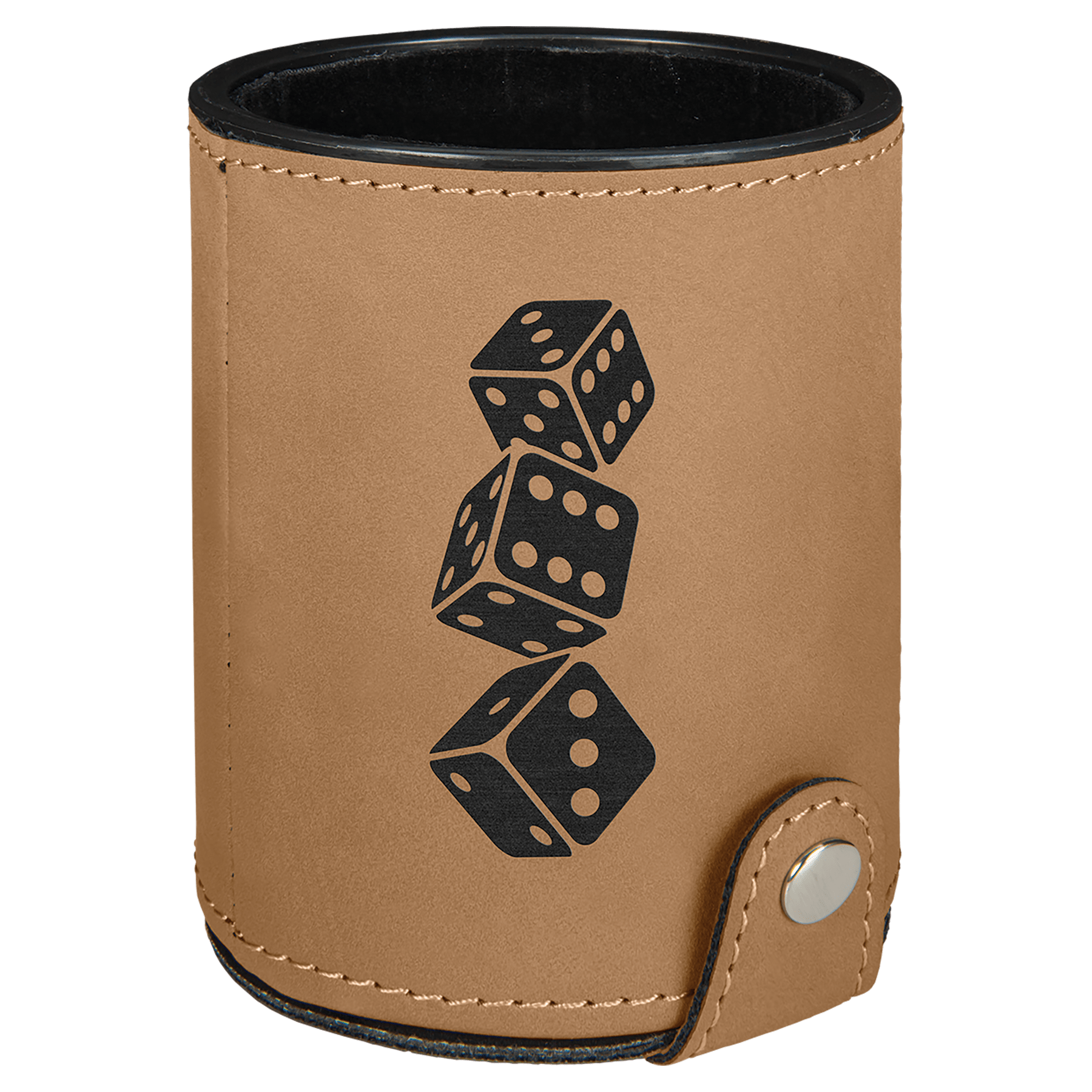 Light Brown Engravable Leatherette Dice Cup with 5 Dice