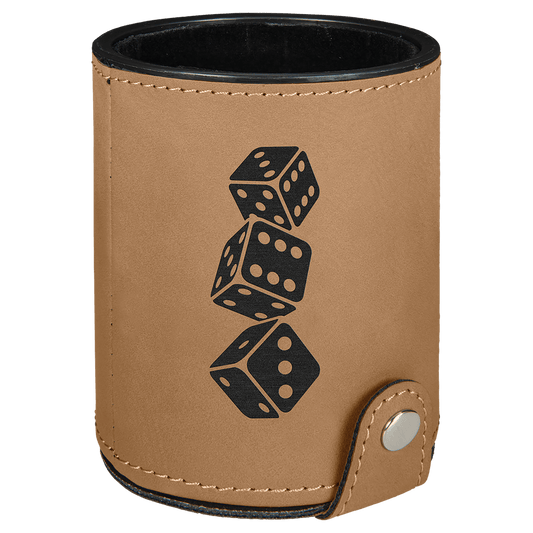 Light Brown Engravable Leatherette Dice Cup with 5 Dice