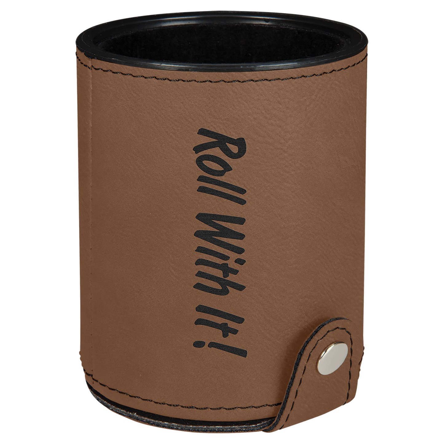Dark Brown Engravable Leatherette Dice Cup with 5 Dice