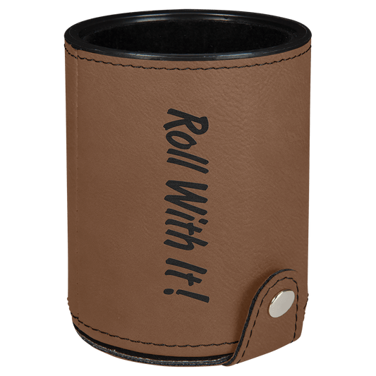 Dark Brown Engravable Leatherette Dice Cup with 5 Dice
