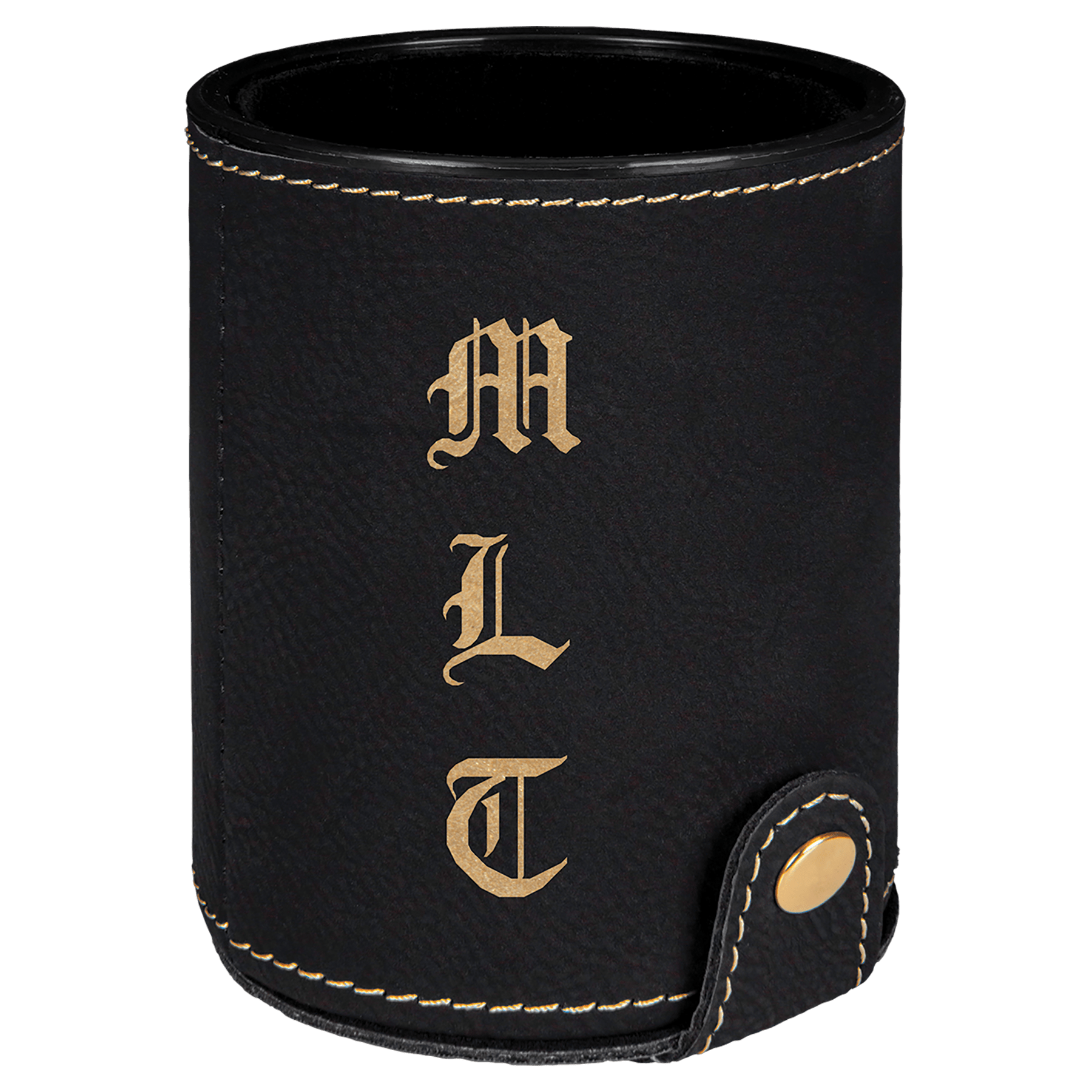 Black/Gold Engravable Leatherette Dice Cup with 5 Dice