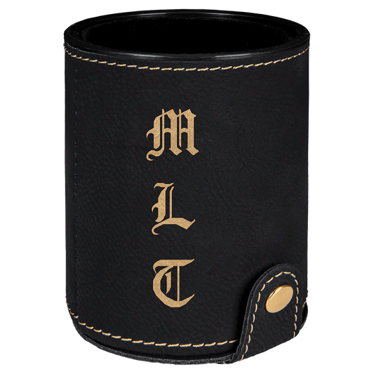 Black/Gold Engravable Leatherette Dice Cup with 5 Dice