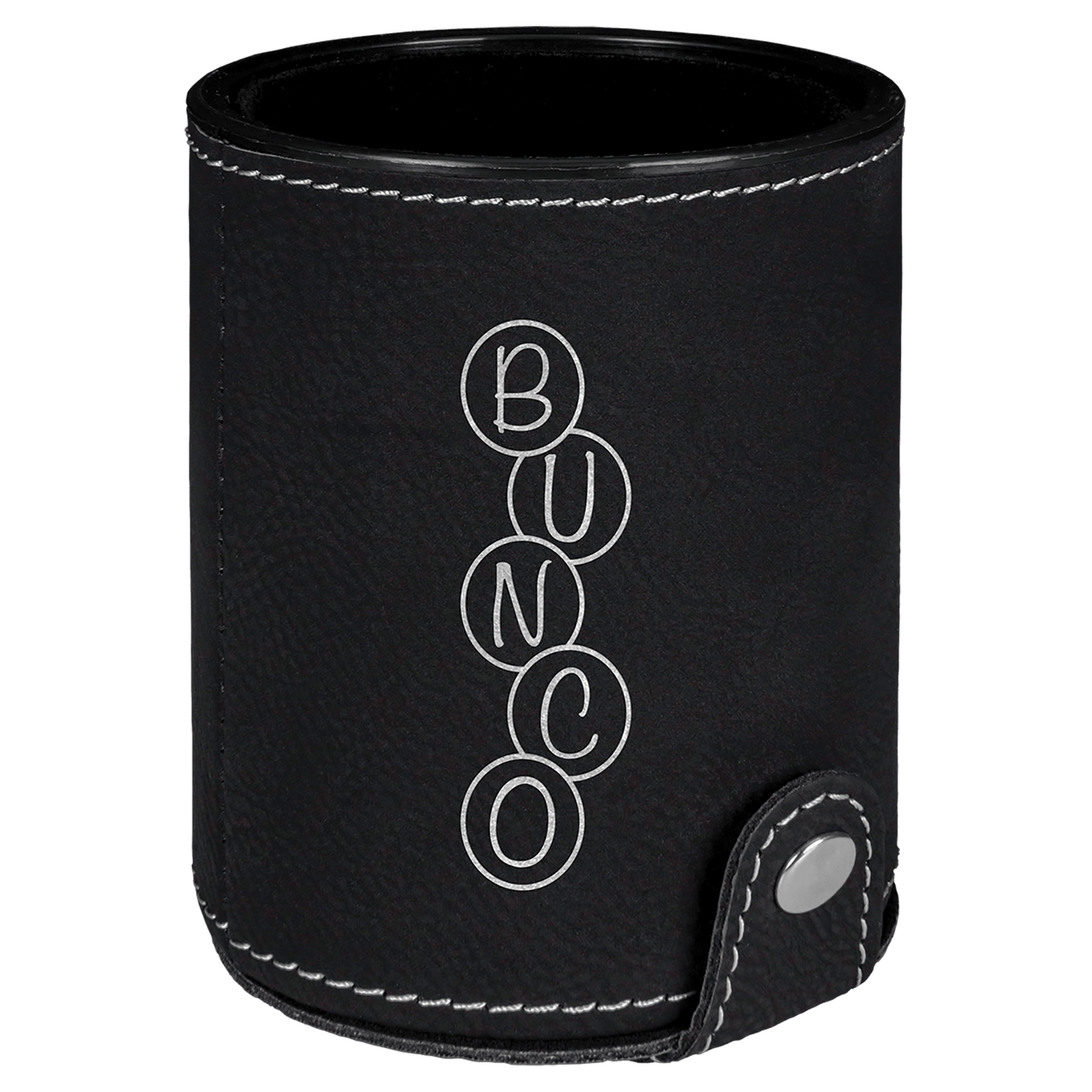 Black/Silver Engravable Leatherette Dice Cup with 5 Dice