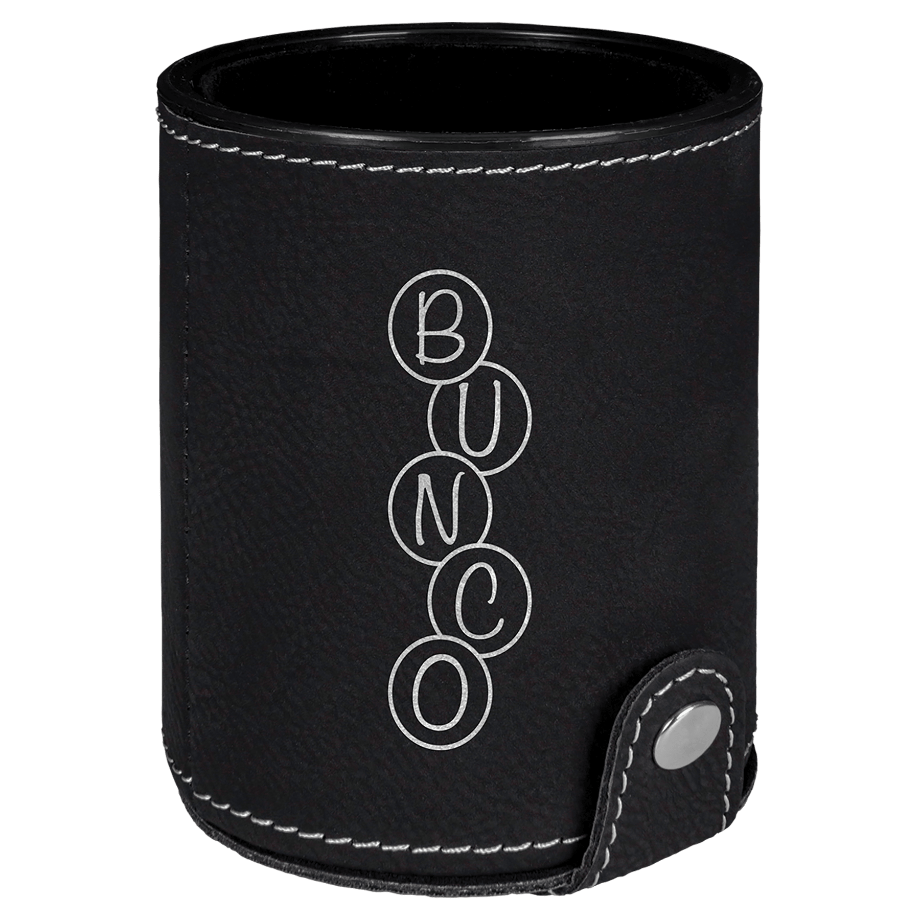 Black/Silver Engravable Leatherette Dice Cup with 5 Dice