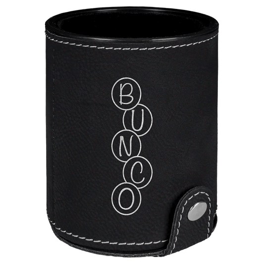 Black/Silver Engravable Leatherette Dice Cup with 5 Dice
