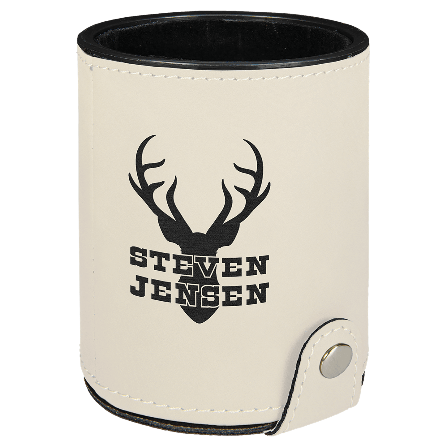 White Engravable Leatherette Dice Cup with 5 Dice