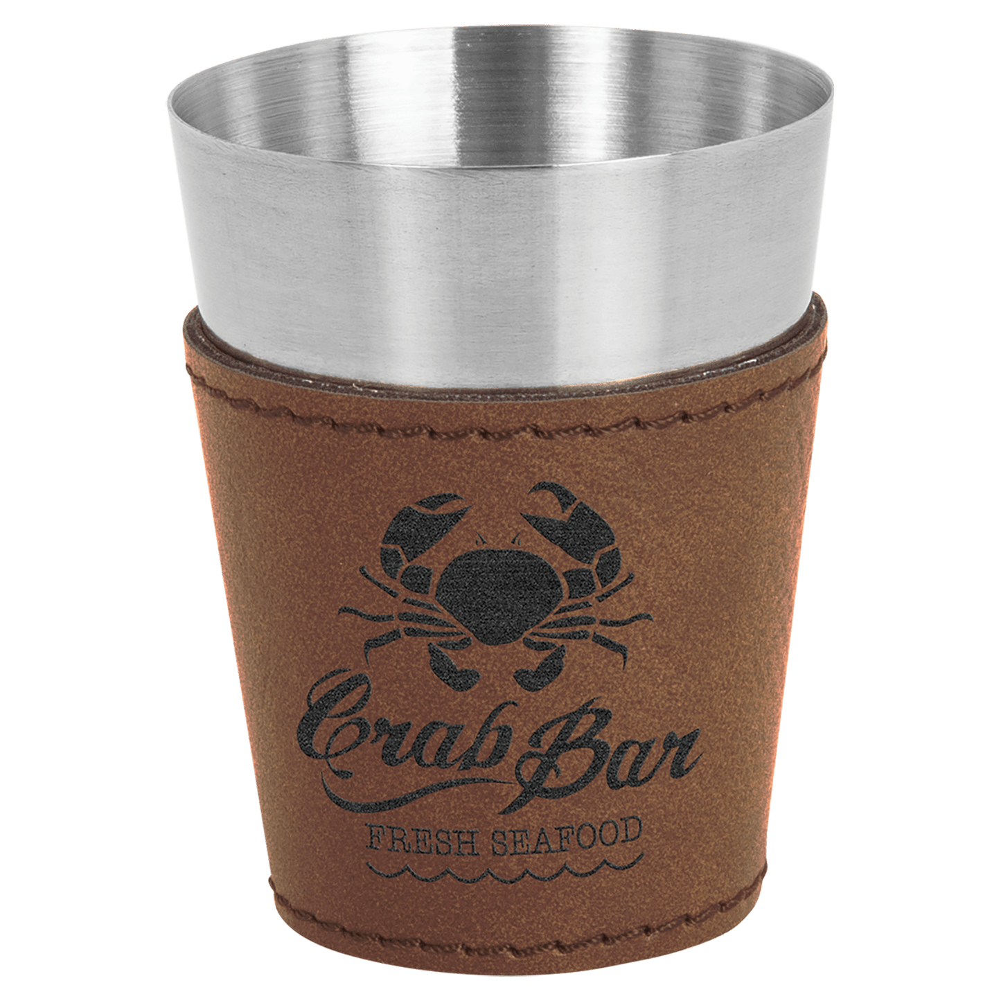 2 oz. Dark Brown Engravable Leatherette & Stainless Steel Shot Glass