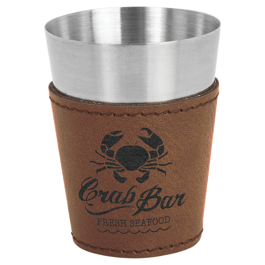 2 oz. Dark Brown Engravable Leatherette & Stainless Steel Shot Glass