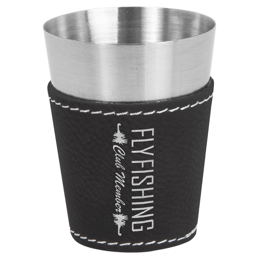 2 oz. Black/Silver Laserable Leatherette & Stainless Steel Shot Glass