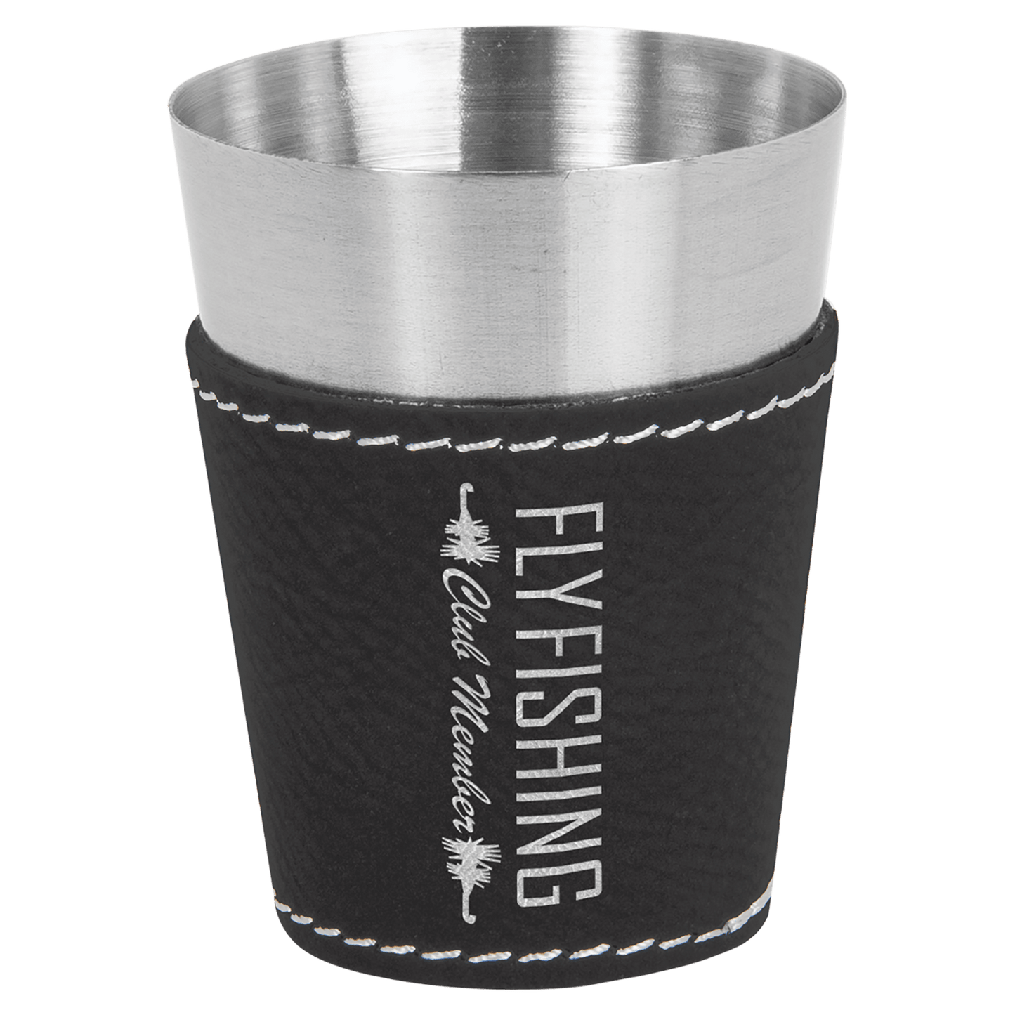 2 oz. Black/Silver Engravable Leatherette & Stainless Steel Shot Glass