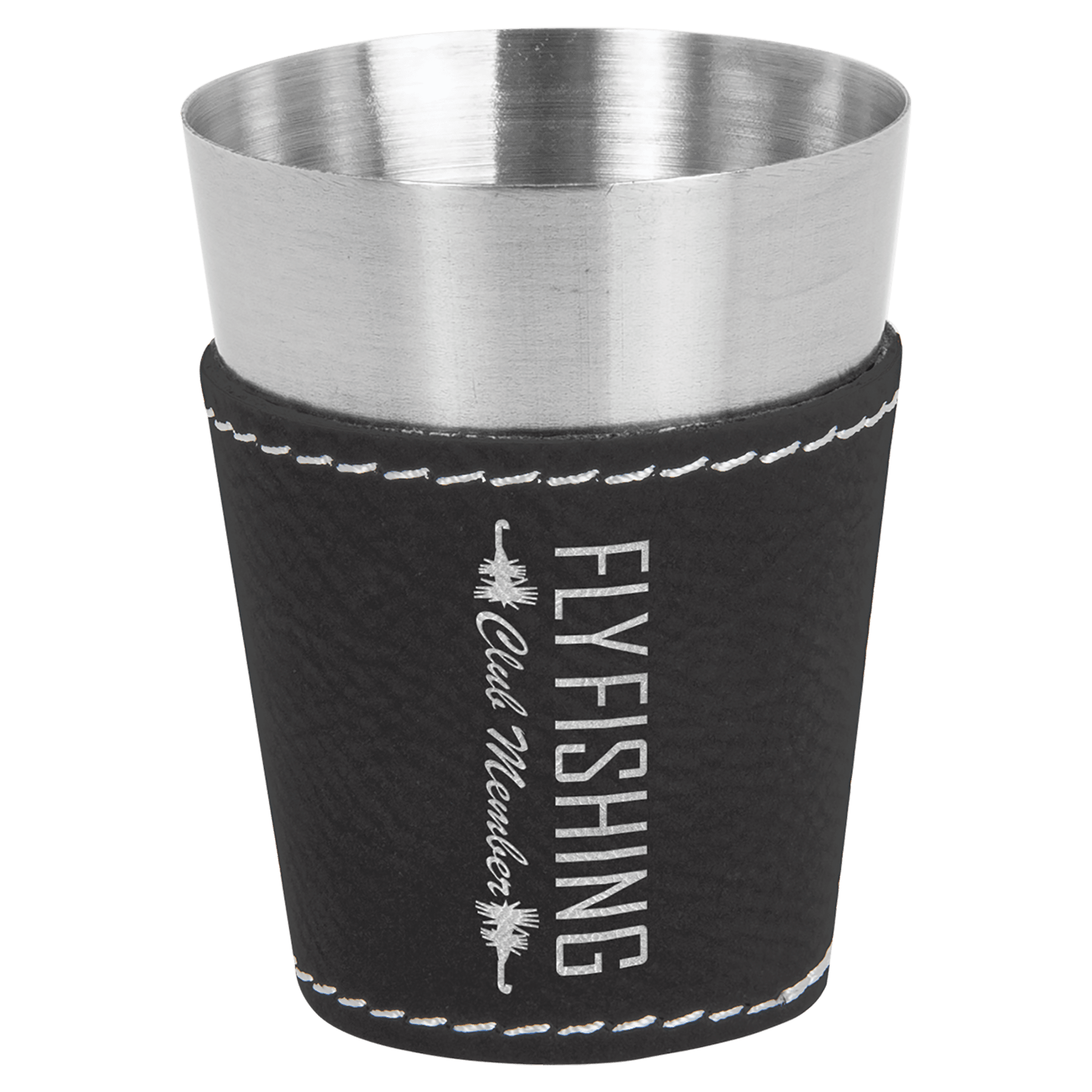 2 oz. Black/Silver Engravable Leatherette & Stainless Steel Shot Glass