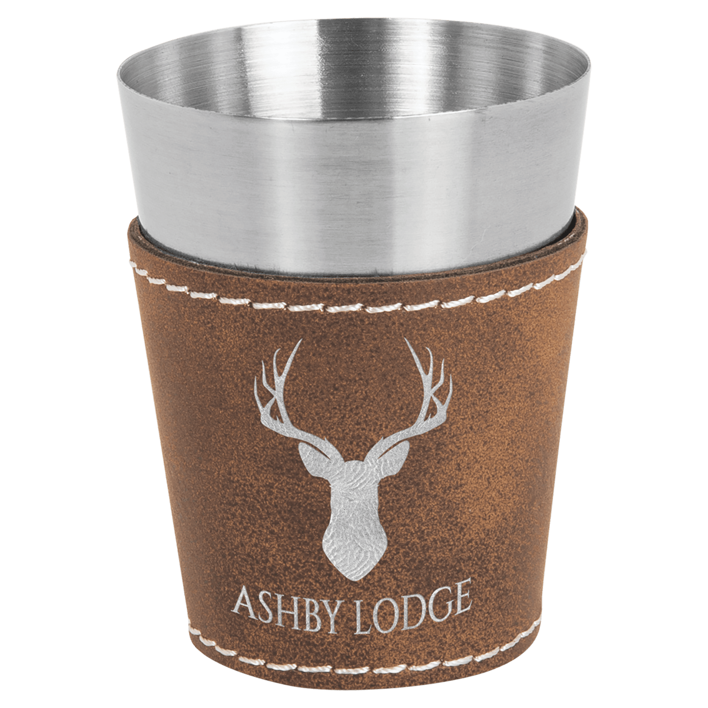 2 oz. Rustic/Silver Engravable Leatherette & Stainless Steel Shot Glass